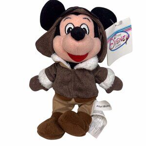 Disney Store Pilot Mickey Mouse 8" Bean Bag Plush Toy with Tags – Collectible